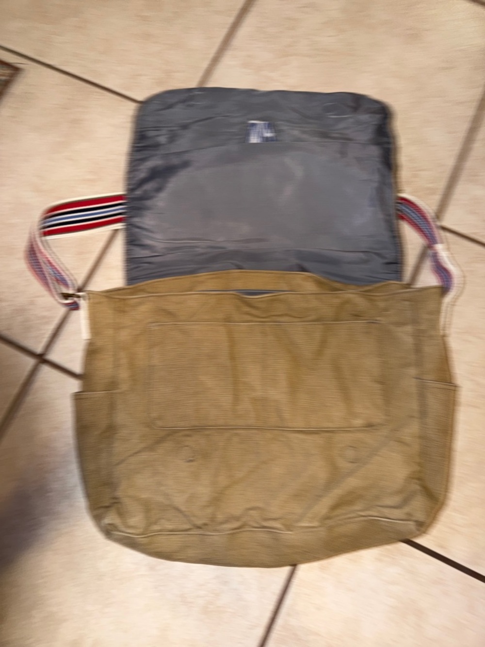 Khaki Canvas Messenger Bag with Striped Shoulder Strap W monogram - Picture 6 of 8
